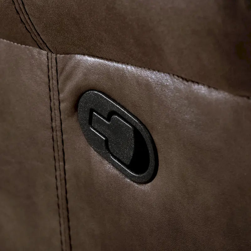 Verne Brown Manual Microsuede Reclining Sofa with Flip Down Cup Holders