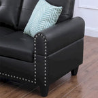 Faux Leather Sectional Sofa with Ottoman and 2 Pillows