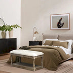 Upholstered Beige Linen Entryway and Bedroom Bench - 17.75 H x 35.5 W x 15.75 D