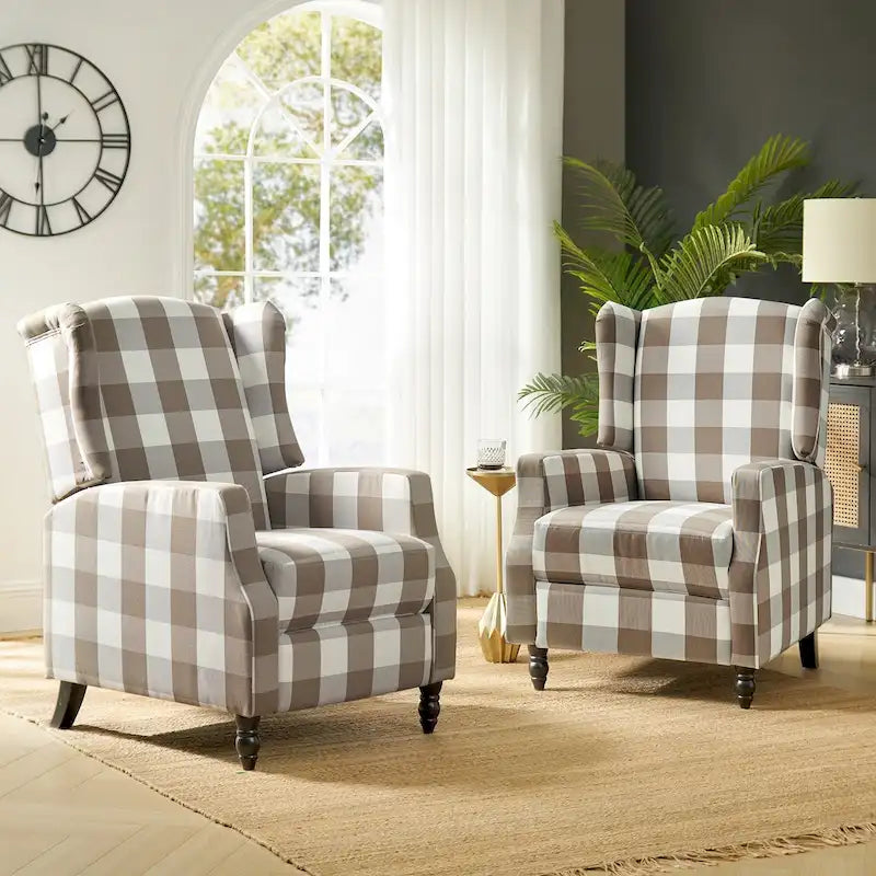Damaris Mid-Century Modern Manual Pushback Recliner with Wingback Design Set of 2 by HULALA HOME
