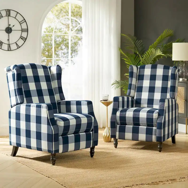Damaris Mid-Century Modern Manual Pushback Recliner with Wingback Design Set of 2 by HULALA HOME