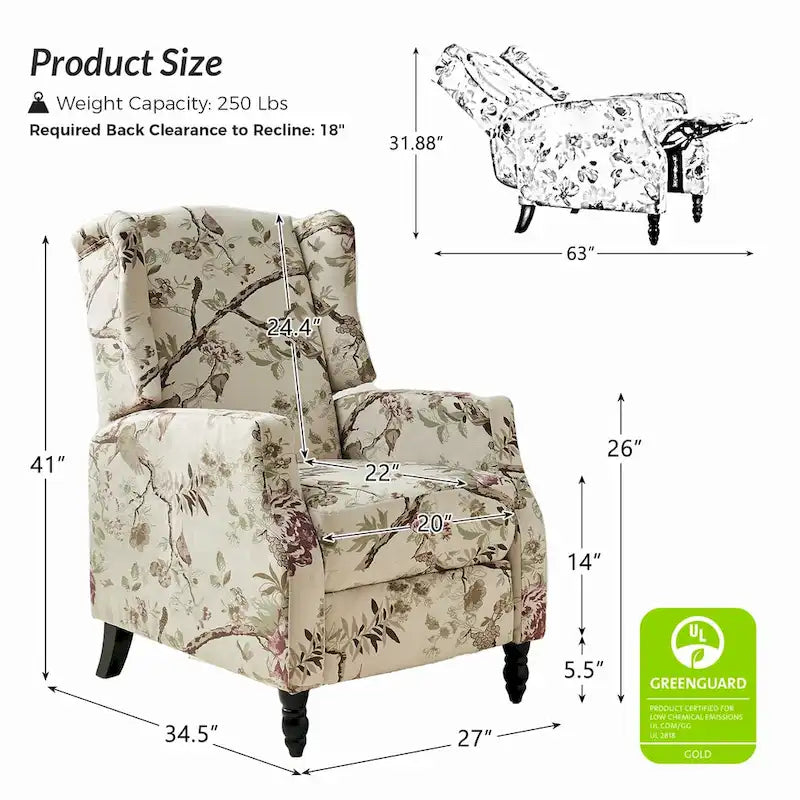 Damaris Mid-Century Modern Manual Pushback Recliner with Wingback Design Set of 2 by HULALA HOME
