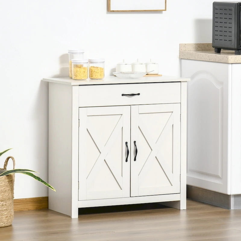 HOMCOM 32 Farmhouse Barn Door Style Sideboard Cabinet,Buffet Storage Cabinet Coffee Bar for Living Room or Entryway