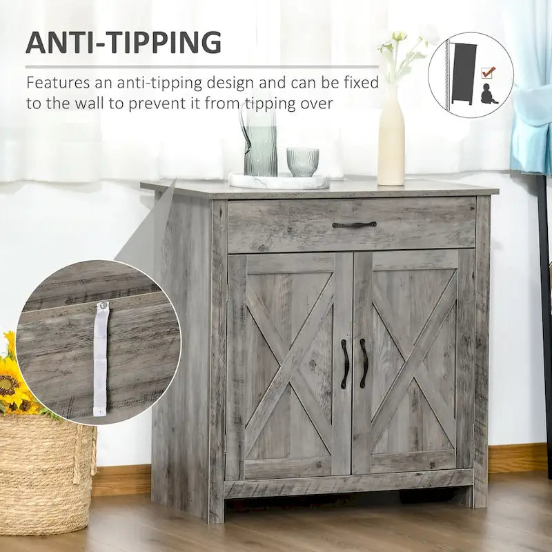 HOMCOM 32 Farmhouse Barn Door Style Sideboard Cabinet,Buffet Storage Cabinet Coffee Bar for Living Room or Entryway