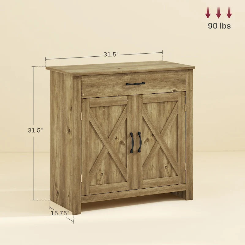 HOMCOM 32 Farmhouse Barn Door Style Sideboard Cabinet,Buffet Storage Cabinet Coffee Bar for Living Room or Entryway