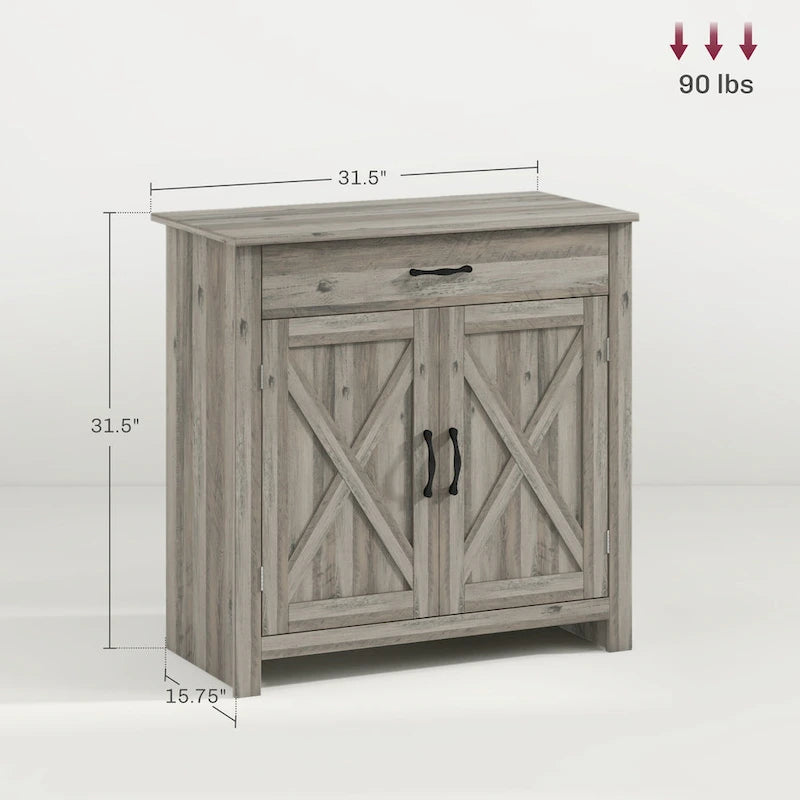 HOMCOM 32 Farmhouse Barn Door Style Sideboard Cabinet,Buffet Storage Cabinet Coffee Bar for Living Room or Entryway