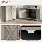 HOMCOM 32 Farmhouse Barn Door Style Sideboard Cabinet,Buffet Storage Cabinet Coffee Bar for Living Room or Entryway