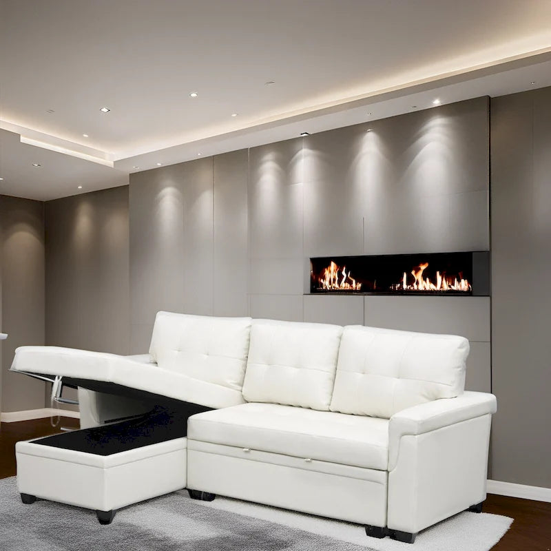 Modern Reversible Convertible Sleeper Sectional Sofa Bed - L-Shape with Storage Chaise, Wide Armrest and Durable Legs