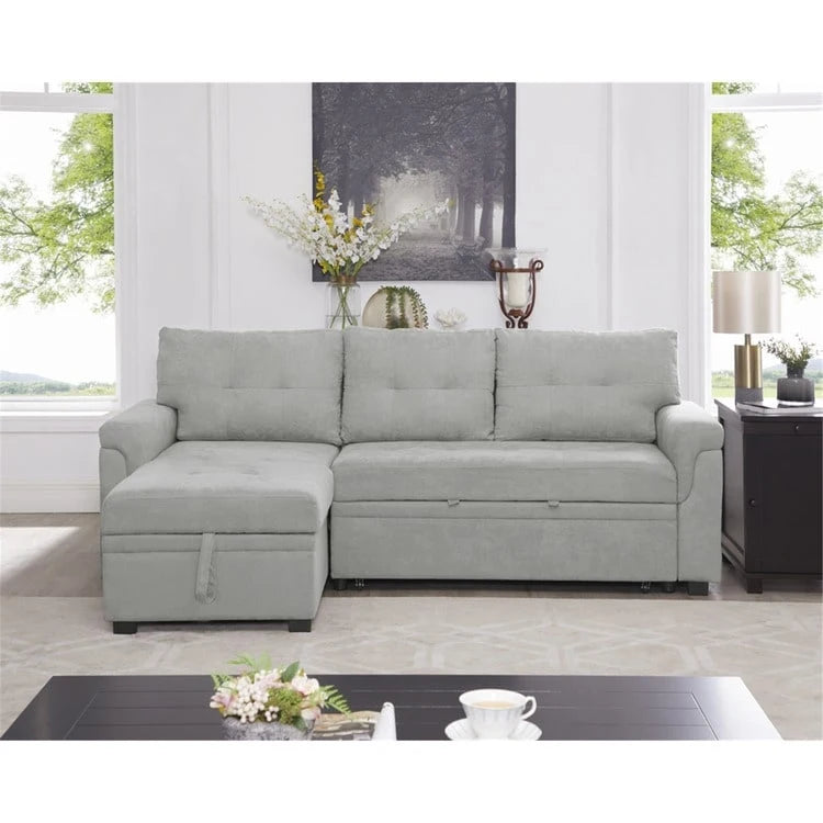 Modern Reversible Convertible Sleeper Sectional Sofa Bed - L-Shape with Storage Chaise, Wide Armrest and Durable Legs