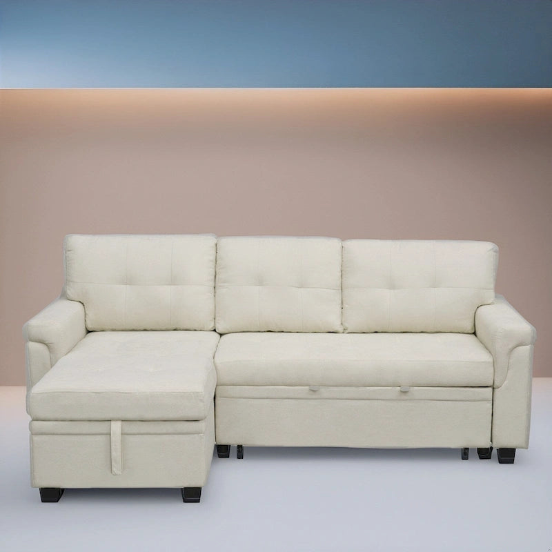 Modern Reversible Convertible Sleeper Sectional Sofa Bed - L-Shape with Storage Chaise, Wide Armrest and Durable Legs