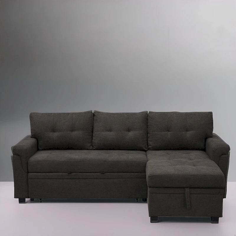Modern Reversible Convertible Sleeper Sectional Sofa Bed - L-Shape with Storage Chaise, Wide Armrest and Durable Legs