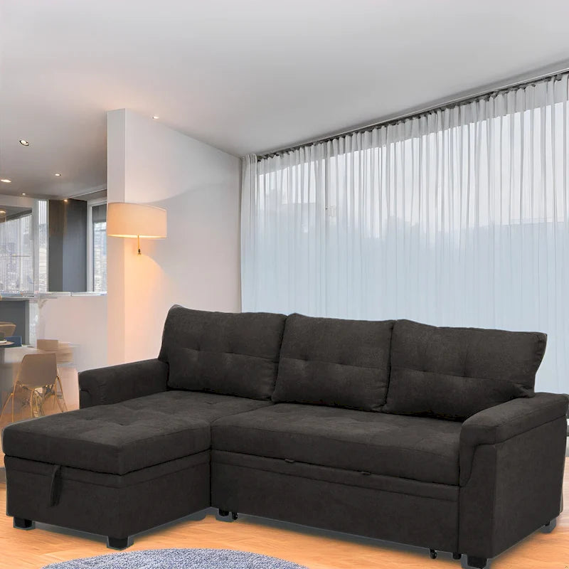 Modern Reversible Convertible Sleeper Sectional Sofa Bed - L-Shape with Storage Chaise, Wide Armrest and Durable Legs