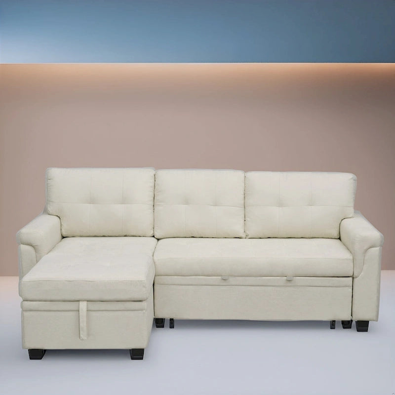 Modern Reversible Convertible Sleeper Sectional Sofa Bed - L-Shape with Storage Chaise, Wide Armrest and Durable Legs