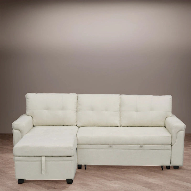 Modern Reversible Convertible Sleeper Sectional Sofa Bed - L-Shape with Storage Chaise, Wide Armrest and Durable Legs
