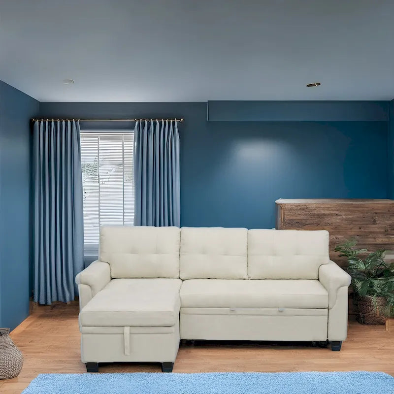 Modern Reversible Convertible Sleeper Sectional Sofa Bed - L-Shape with Storage Chaise, Wide Armrest and Durable Legs