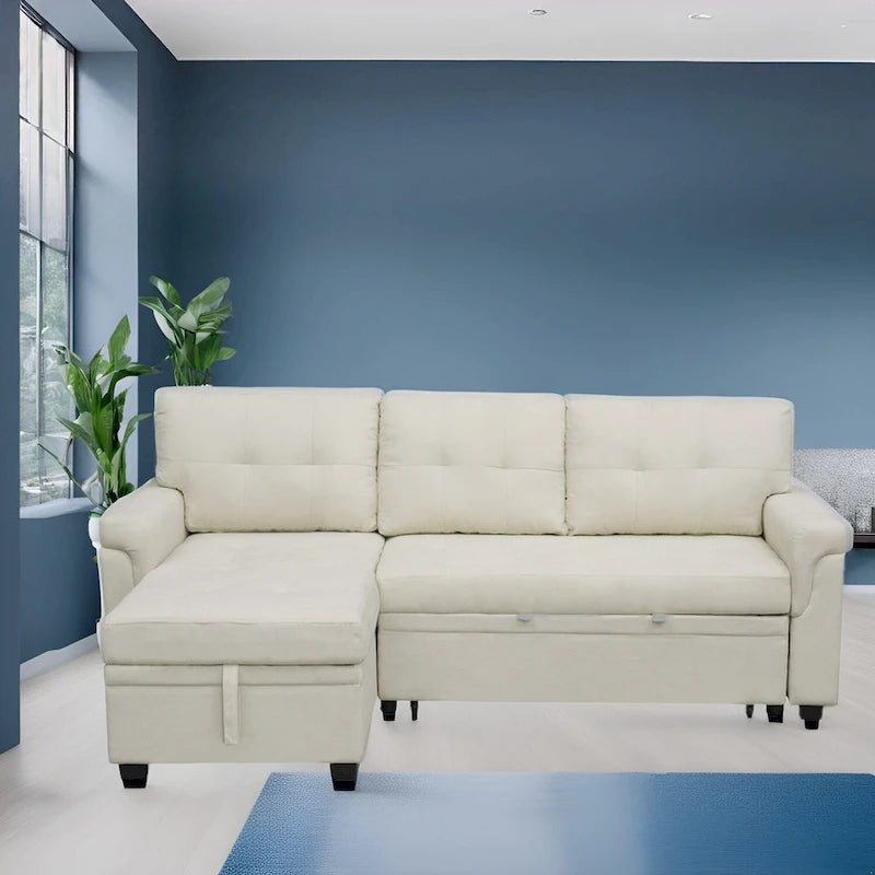 Modern Reversible Convertible Sleeper Sectional Sofa Bed - L-Shape with Storage Chaise, Wide Armrest and Durable Legs