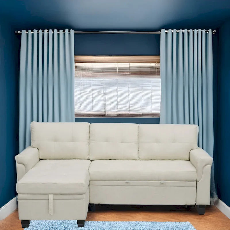 Modern Reversible Convertible Sleeper Sectional Sofa Bed - L-Shape with Storage Chaise, Wide Armrest and Durable Legs