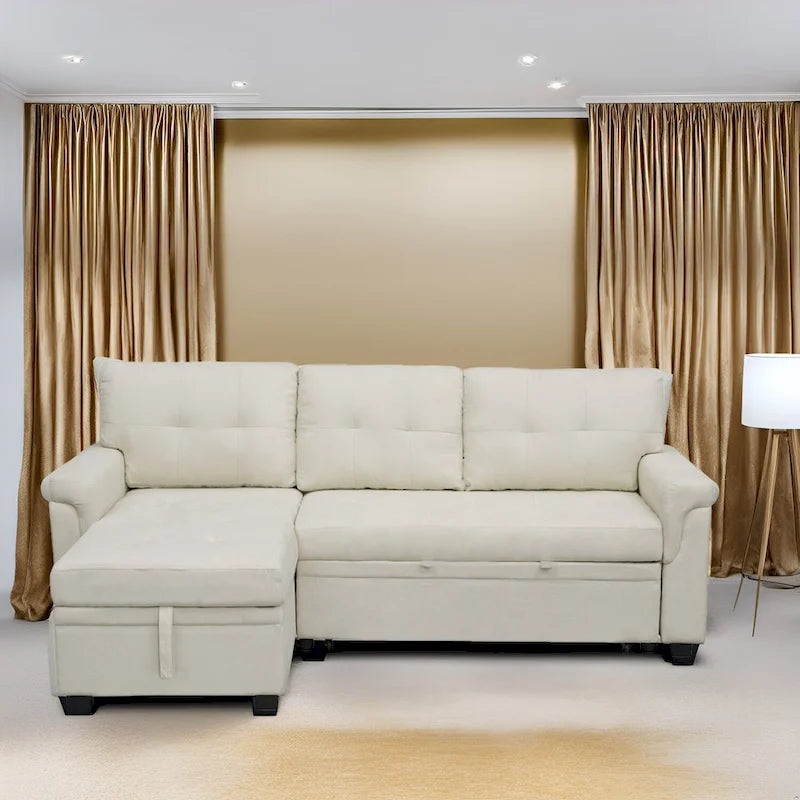 Modern Reversible Convertible Sleeper Sectional Sofa Bed - L-Shape with Storage Chaise, Wide Armrest and Durable Legs