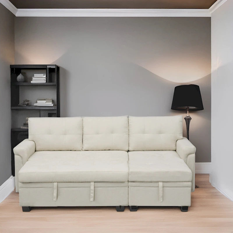 Modern Reversible Convertible Sleeper Sectional Sofa Bed - L-Shape with Storage Chaise, Wide Armrest and Durable Legs