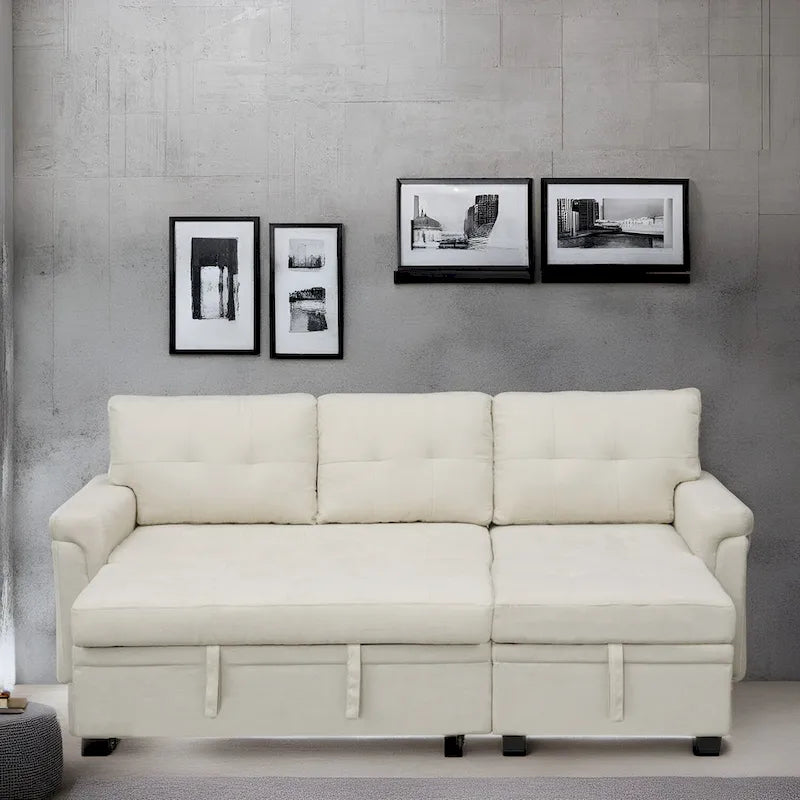 Modern Reversible Convertible Sleeper Sectional Sofa Bed - L-Shape with Storage Chaise, Wide Armrest and Durable Legs