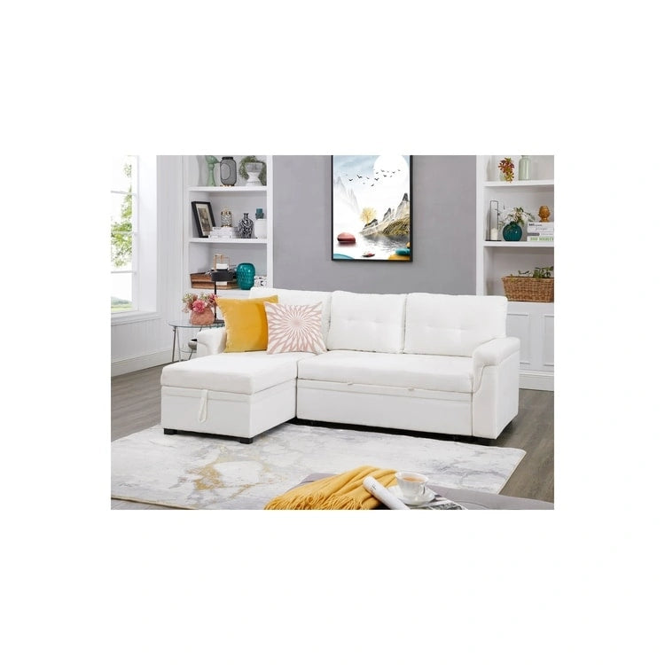 Modern Reversible Convertible Sleeper Sectional Sofa Bed - L-Shape with Storage Chaise, Wide Armrest and Durable Legs