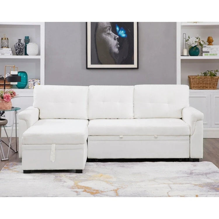 Modern Reversible Convertible Sleeper Sectional Sofa Bed - L-Shape with Storage Chaise, Wide Armrest and Durable Legs