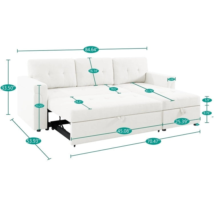 Modern Reversible Convertible Sleeper Sectional Sofa Bed - L-Shape with Storage Chaise, Wide Armrest and Durable Legs