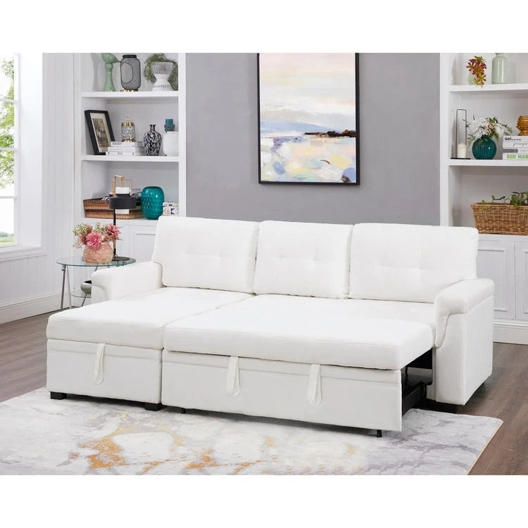 Modern Reversible Convertible Sleeper Sectional Sofa Bed - L-Shape with Storage Chaise, Wide Armrest and Durable Legs