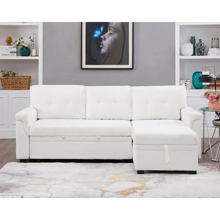 Modern Reversible Convertible Sleeper Sectional Sofa Bed - L-Shape with Storage Chaise, Wide Armrest and Durable Legs