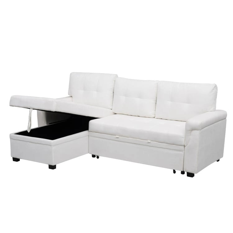 Modern Reversible Convertible Sleeper Sectional Sofa Bed - L-Shape with Storage Chaise, Wide Armrest and Durable Legs