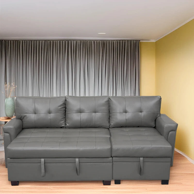 Modern Reversible Convertible Sleeper Sectional Sofa Bed - L-Shape with Storage Chaise, Wide Armrest and Durable Legs