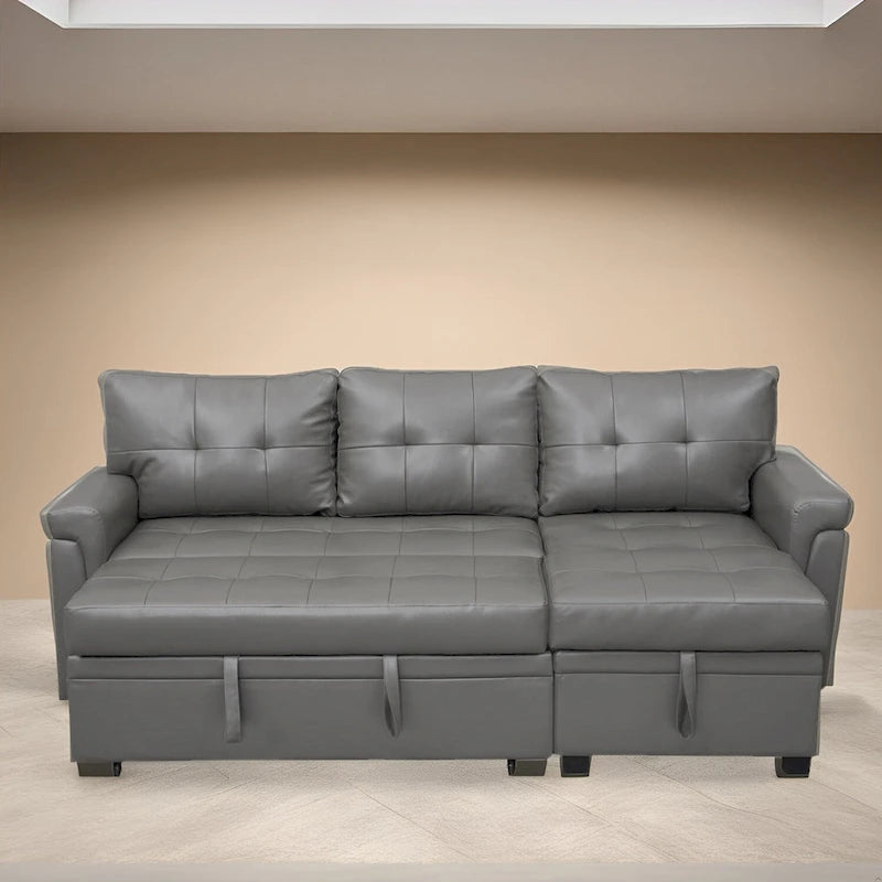 Modern Reversible Convertible Sleeper Sectional Sofa Bed - L-Shape with Storage Chaise, Wide Armrest and Durable Legs