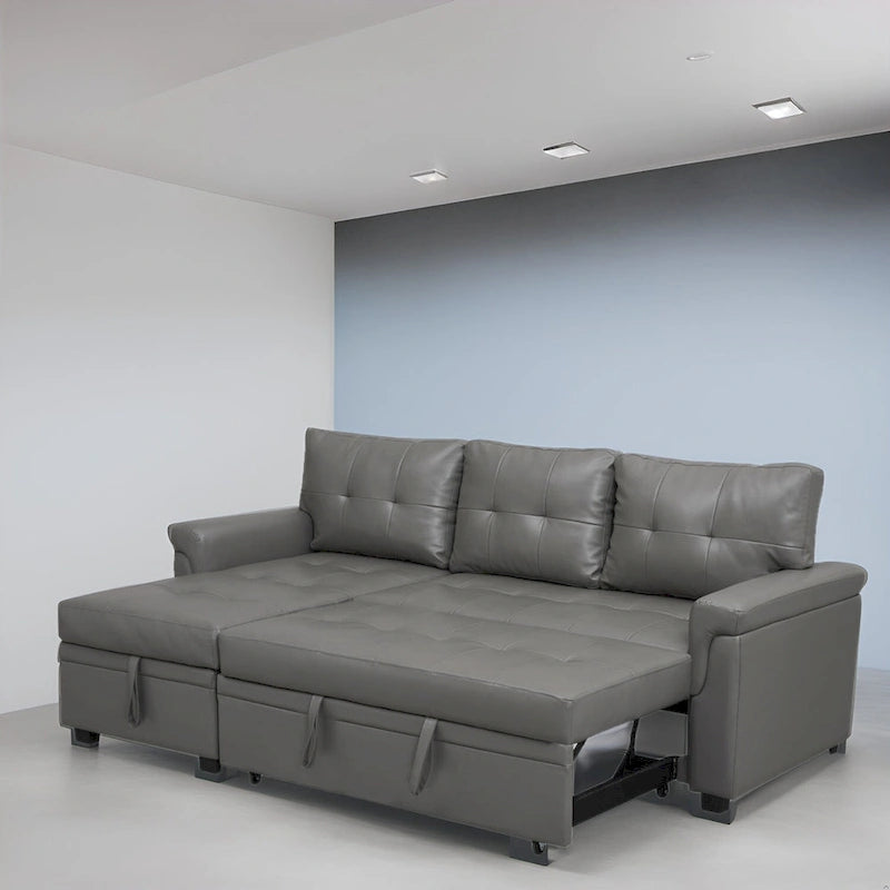 Modern Reversible Convertible Sleeper Sectional Sofa Bed - L-Shape with Storage Chaise, Wide Armrest and Durable Legs