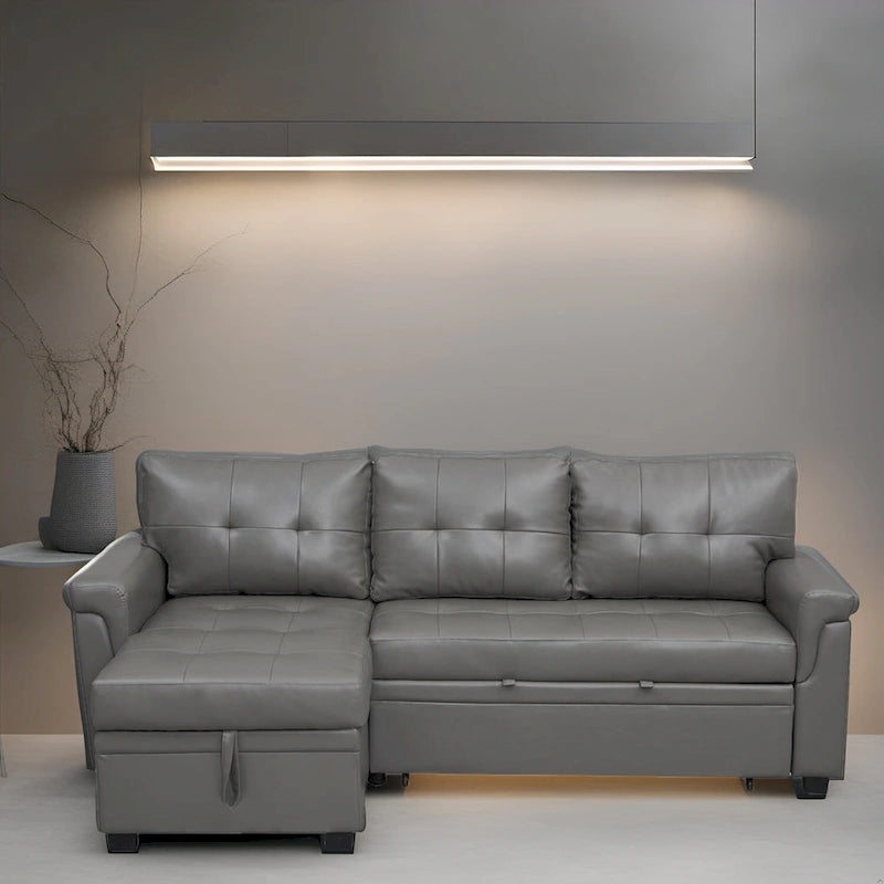 Modern Reversible Convertible Sleeper Sectional Sofa Bed - L-Shape with Storage Chaise, Wide Armrest and Durable Legs