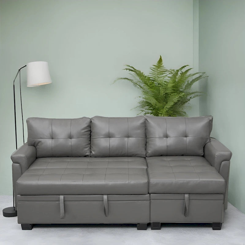 Modern Reversible Convertible Sleeper Sectional Sofa Bed - L-Shape with Storage Chaise, Wide Armrest and Durable Legs