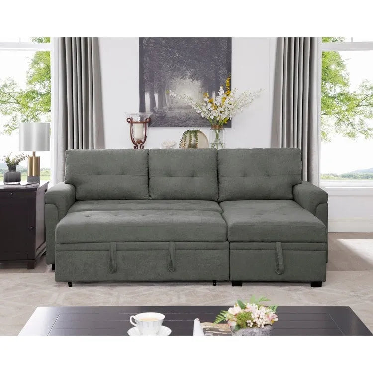 Modern Reversible Convertible Sleeper Sectional Sofa Bed - L-Shape with Storage Chaise, Wide Armrest and Durable Legs