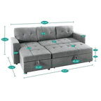 Modern Reversible Convertible Sleeper Sectional Sofa Bed - L-Shape with Storage Chaise, Wide Armrest and Durable Legs