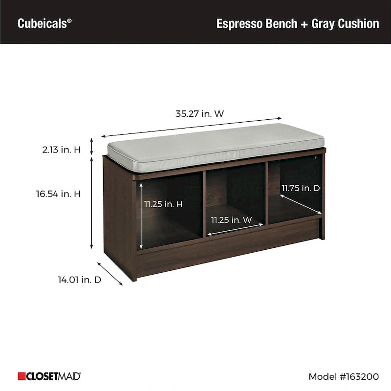 Porch & Den Southbrook 3-cube Storage Bench w/ Grey Cushion