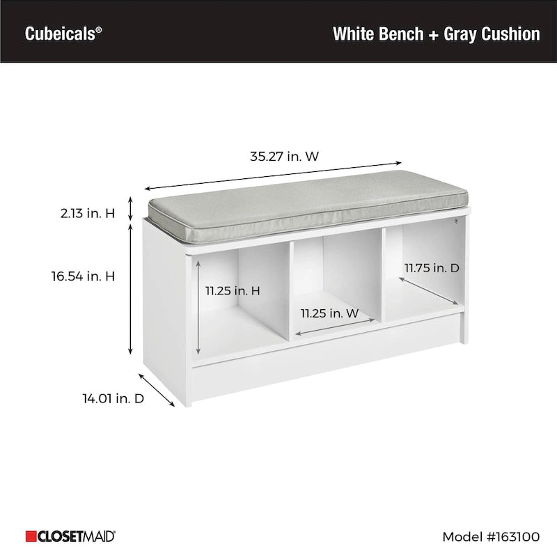 Porch & Den Southbrook 3-cube Storage Bench w/ Grey Cushion
