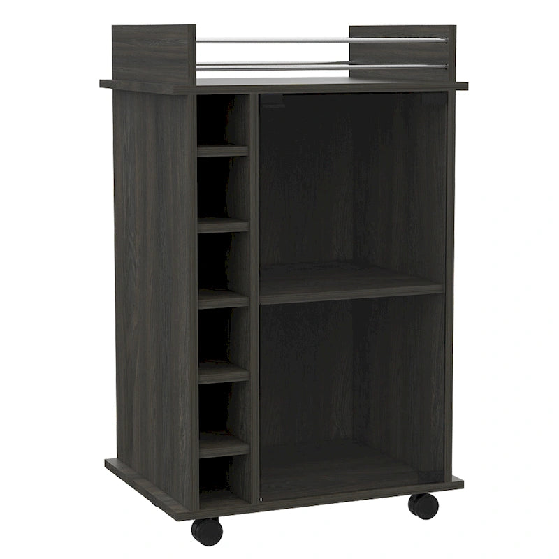 TUHOME Dukat Bar Cart,Two Shelves, Six Built-in Wine Rack and Four Casters - N/A