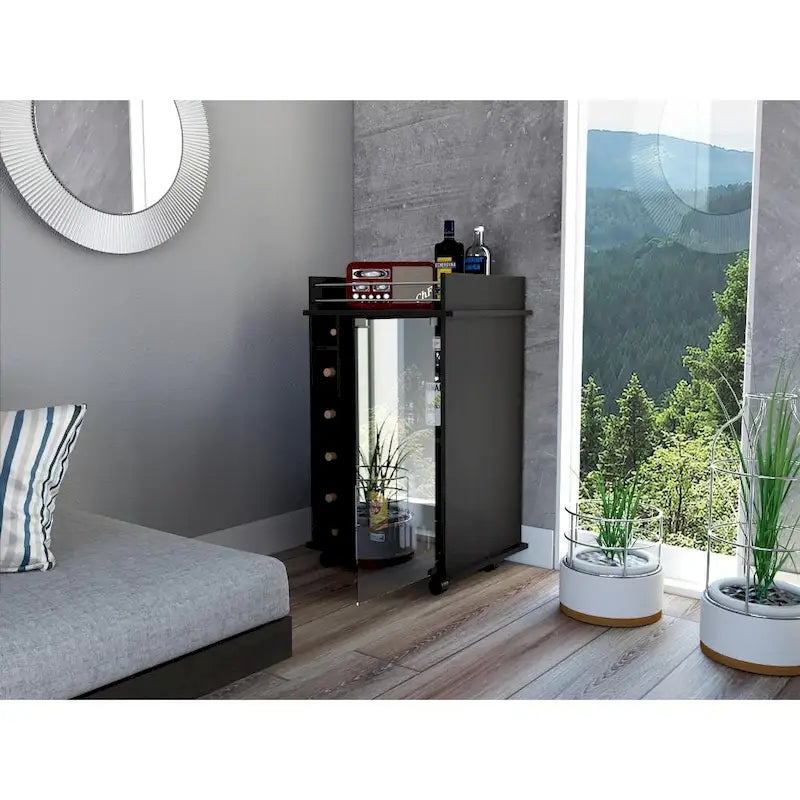 TUHOME Dukat Bar Cart,Two Shelves, Six Built-in Wine Rack and Four Casters - N/A