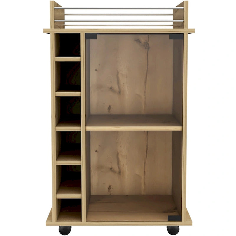 TUHOME Dukat Bar Cart,Two Shelves, Six Built-in Wine Rack and Four Casters - N/A
