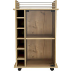 TUHOME Dukat Bar Cart,Two Shelves, Six Built-in Wine Rack and Four Casters - N/A