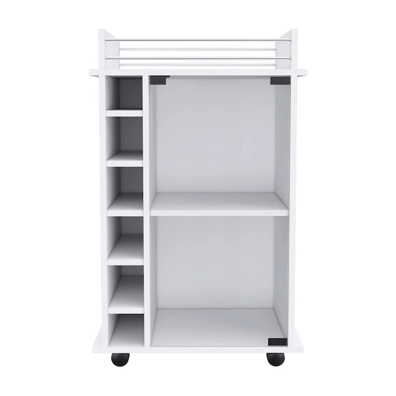 TUHOME Dukat Bar Cart,Two Shelves, Six Built-in Wine Rack and Four Casters - N/A