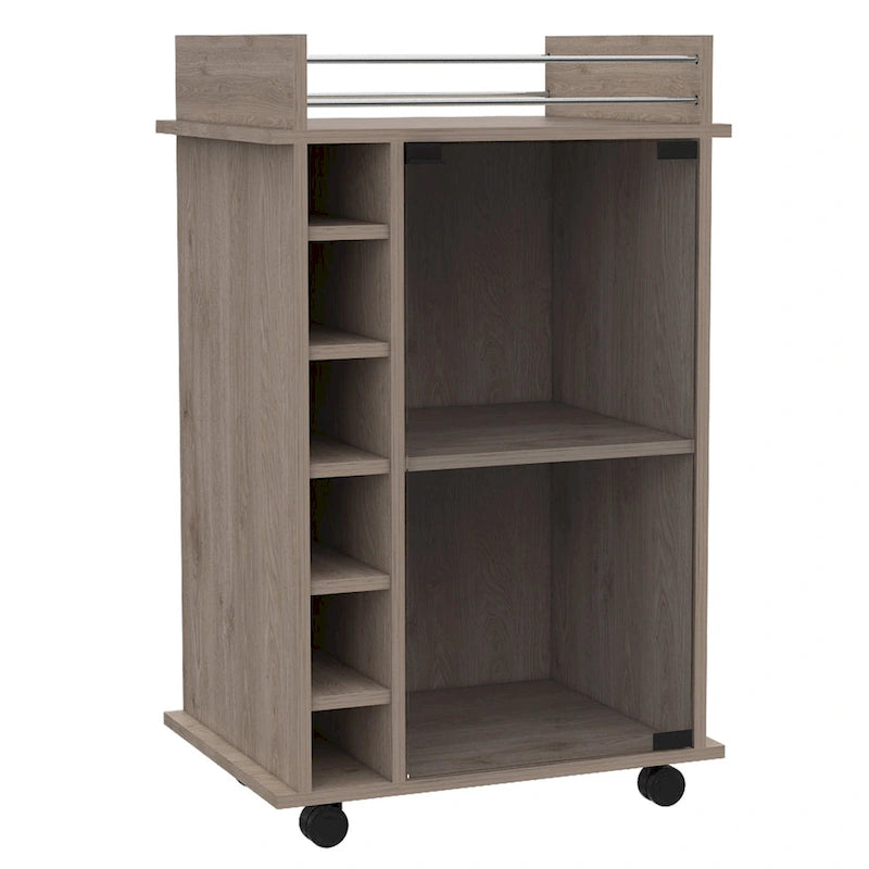 TUHOME Dukat Bar Cart,Two Shelves, Six Built-in Wine Rack and Four Casters - N/A