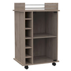 TUHOME Dukat Bar Cart,Two Shelves, Six Built-in Wine Rack and Four Casters - N/A