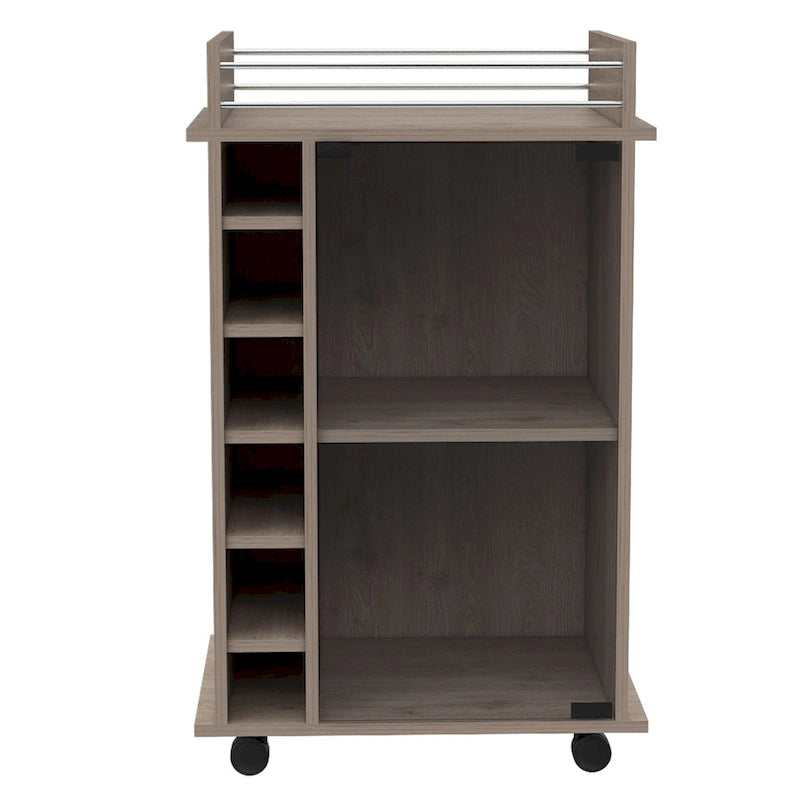 TUHOME Dukat Bar Cart,Two Shelves, Six Built-in Wine Rack and Four Casters - N/A