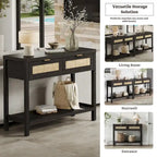 SICOTAS Rattan Console Table with 2 Drawers and Shelves - 30 x 39.4 x 13.8