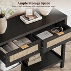 SICOTAS Rattan Console Table with 2 Drawers and Shelves - 30 x 39.4 x 13.8