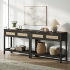SICOTAS Rattan Console Table with 2 Drawers and Shelves - 30 x 39.4 x 13.8